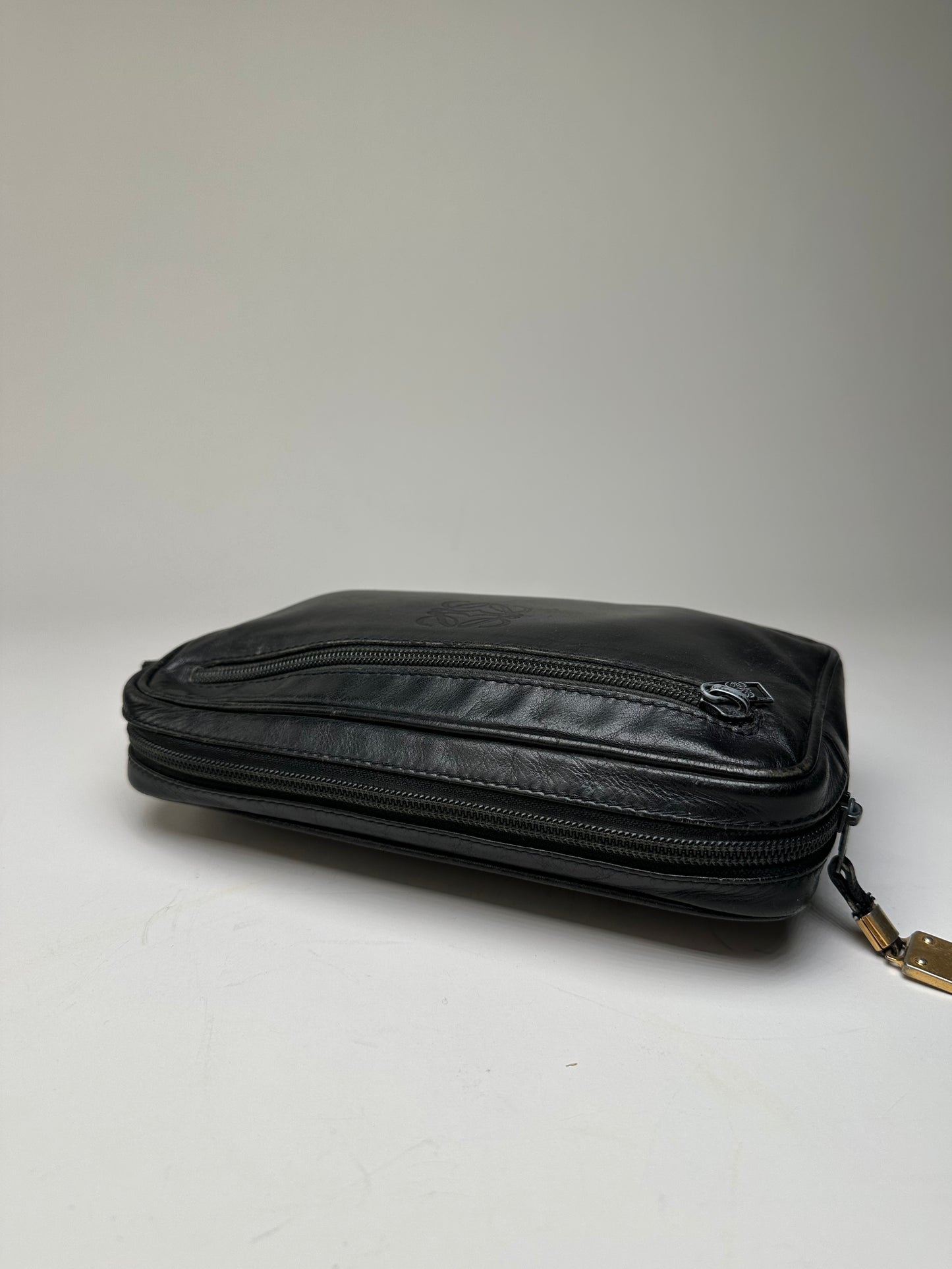 Vintage Loewe Leather Clutch Bag Black Gold