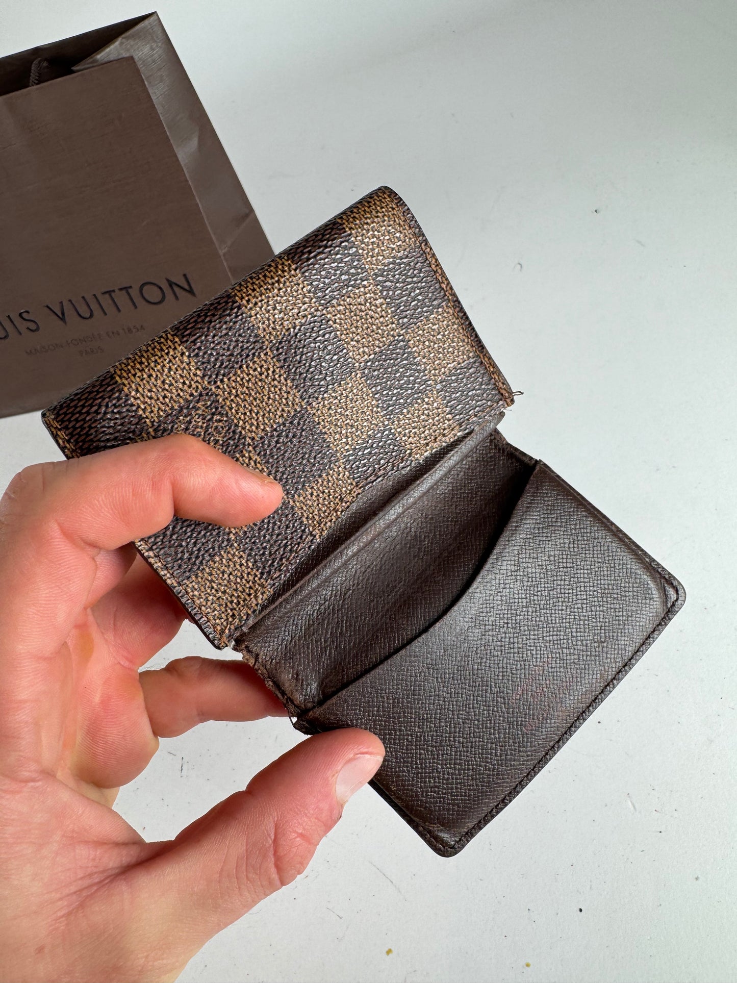 Vintage Louis Vuitton Damier Monogram Leather Card Holder Brown