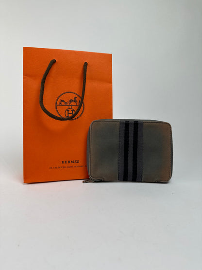 Vintage Hermès Canvas Zip Wallet Tan Grey Black Silver