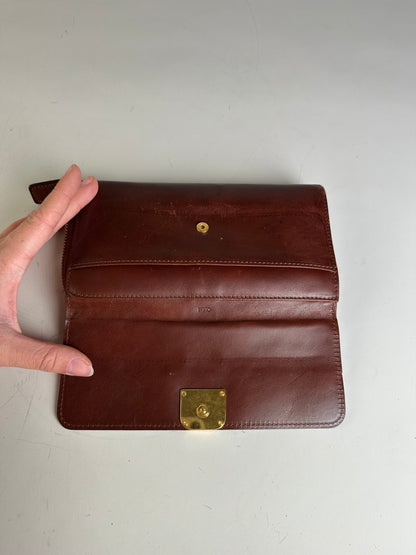 Vintage Chloe Leather Wallet Dark Brown Gold