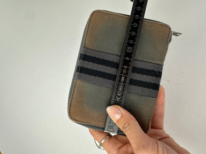 Vintage Hermès Canvas Zip Wallet Tan Grey Black Silver