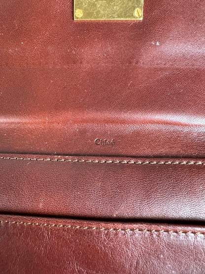 Vintage Chloe Leather Wallet Dark Brown Gold