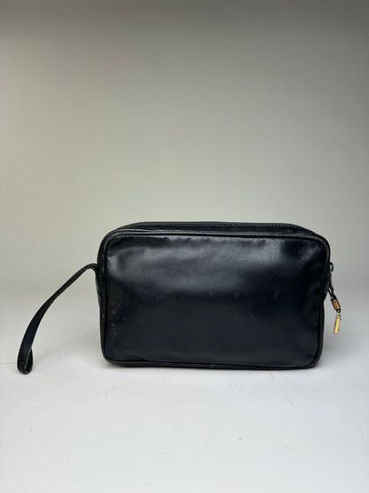 Vintage Loewe Leather Clutch Bag Black Gold