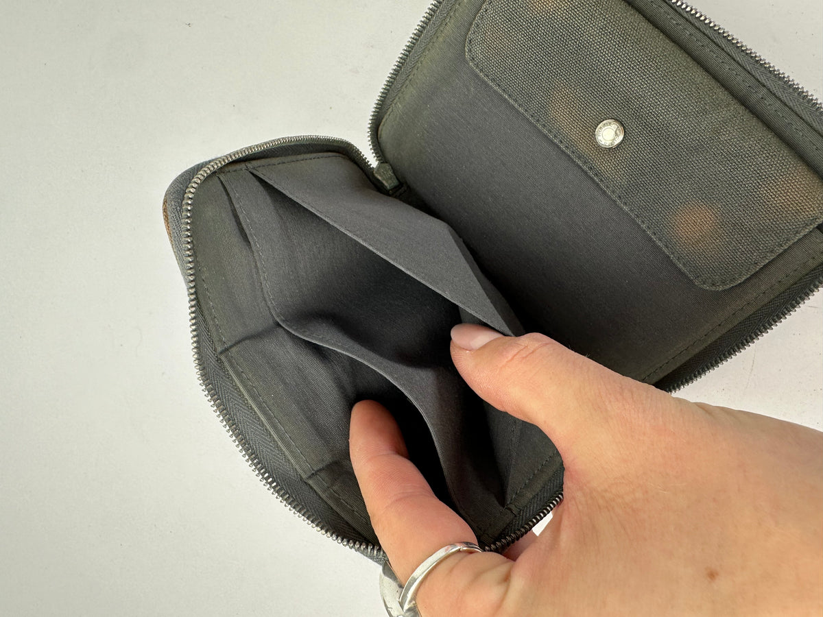 Vintage Hermès Canvas Zip Wallet Tan Grey Black Silver