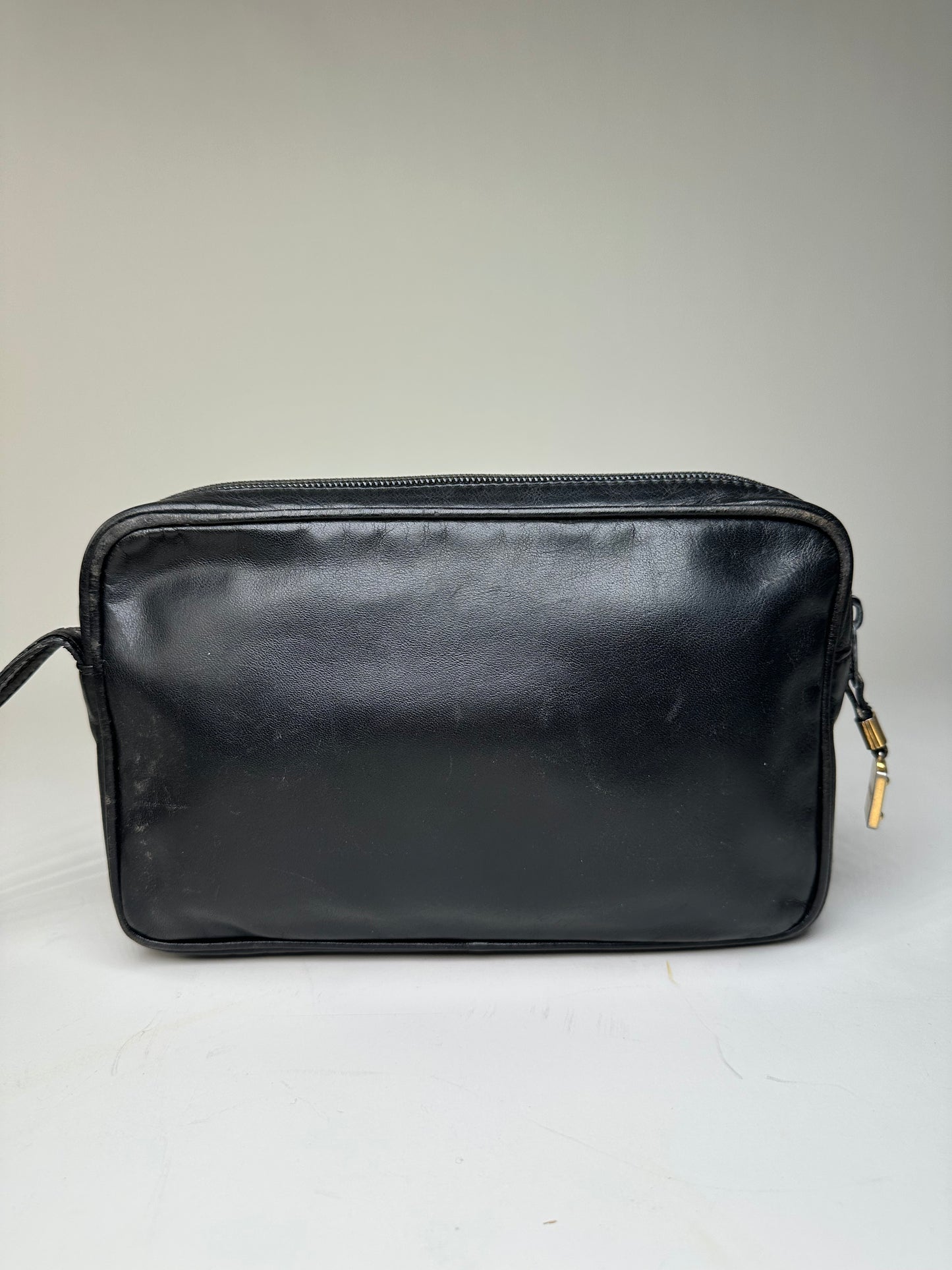 Vintage Loewe Leather Clutch Bag Black Gold