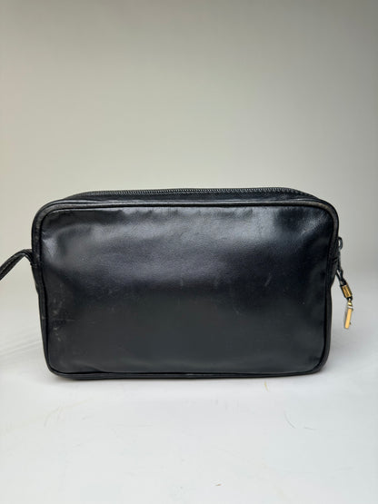 Vintage Loewe Leather Clutch Bag Black Gold