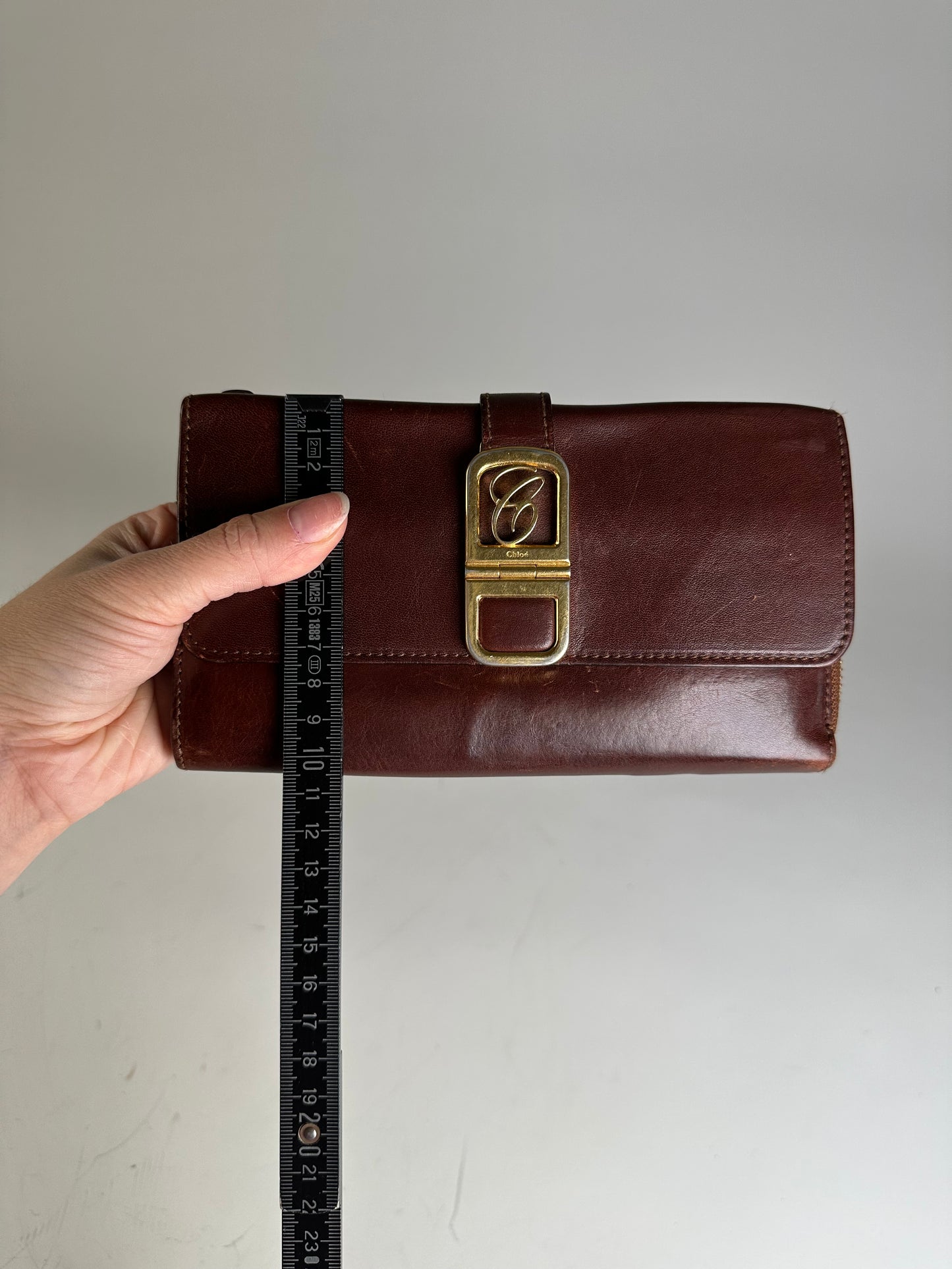 Vintage Chloe Leather Wallet Dark Brown Gold