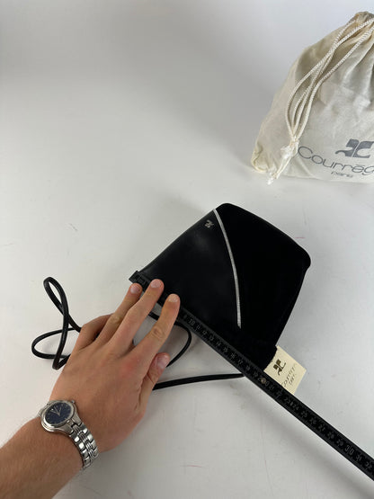 Vintage Courrèges Leather Velvet Crossbody Bag Black Silver New with Tag