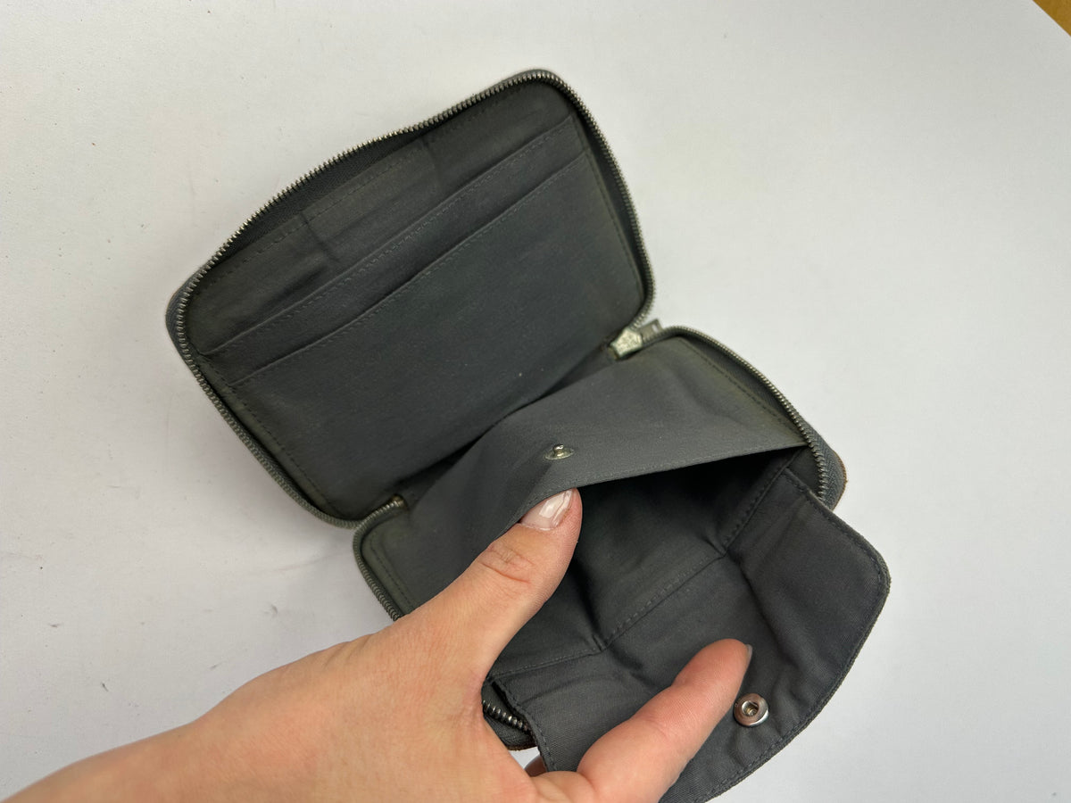Vintage Hermès Canvas Zip Wallet Tan Grey Black Silver