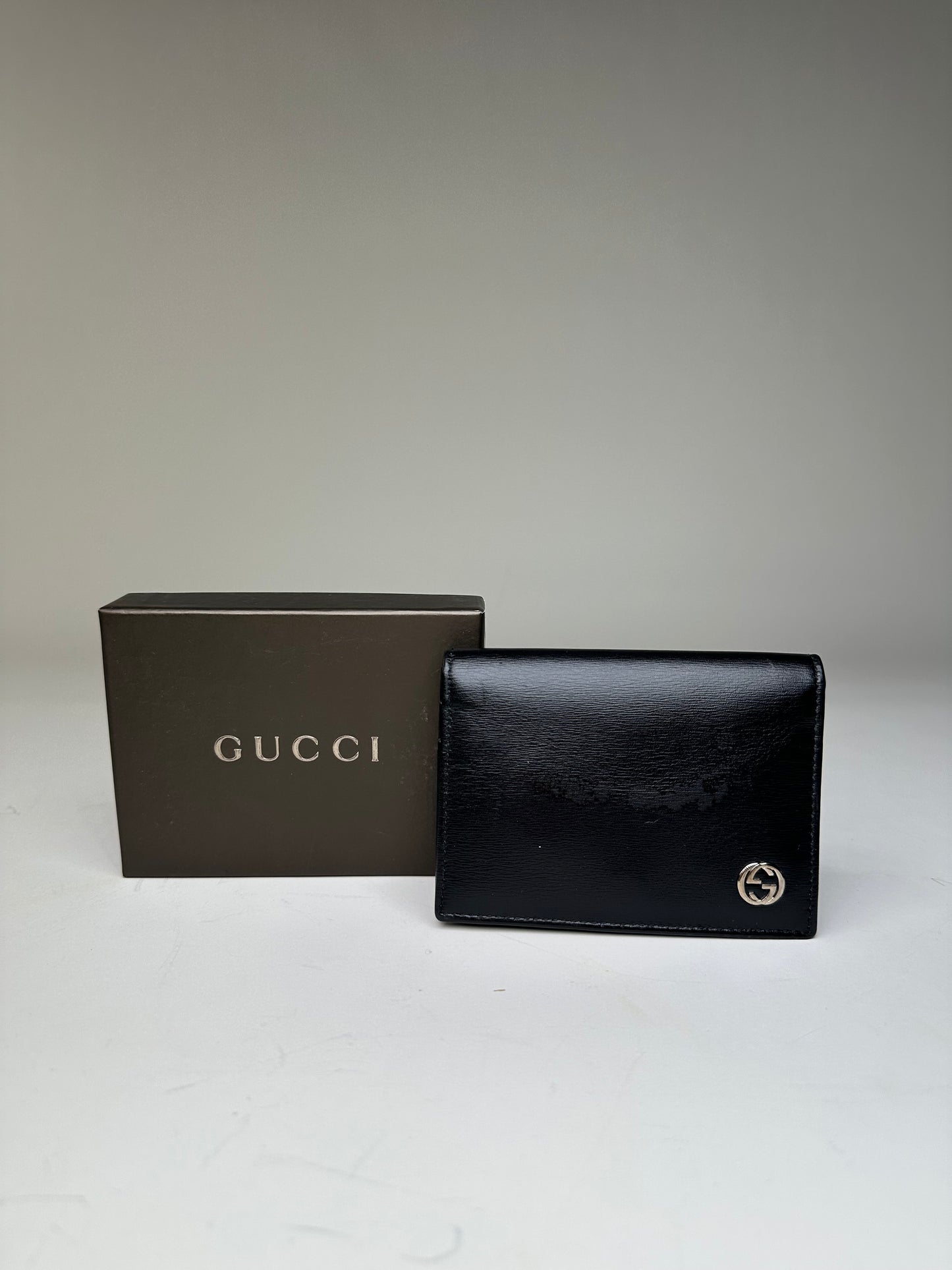 Vintage Gucci Leather Wallet Black Silver