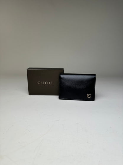 Vintage Gucci Leather Wallet Black Silver