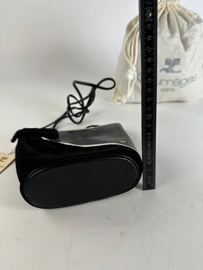 Vintage Courrèges Leather Velvet Crossbody Bag Black Silver New with Tag