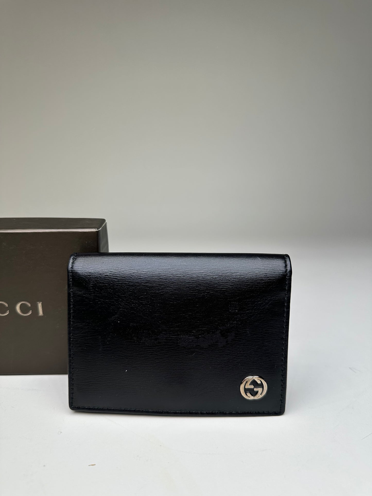 Vintage Gucci Leather Wallet Black Silver