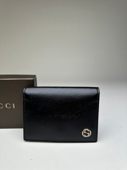 Vintage Gucci Leather Wallet Black Silver
