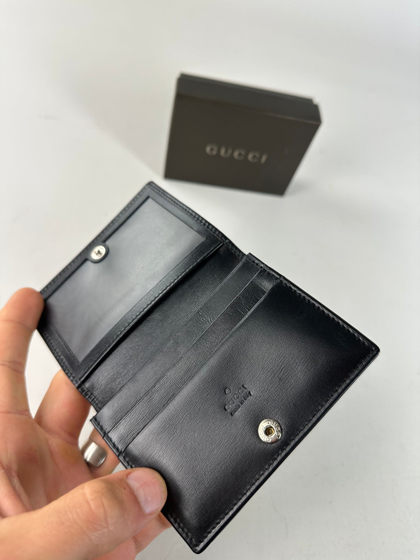 Vintage Gucci Leather Wallet Black Silver