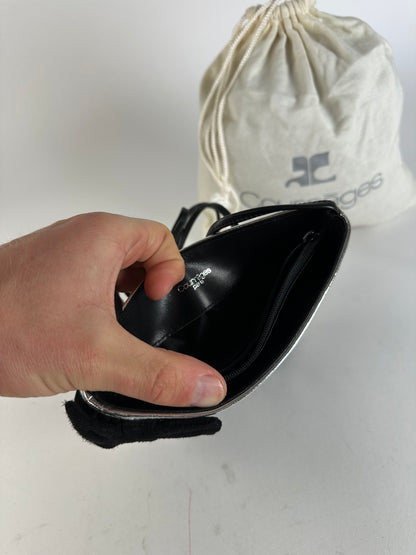 Vintage Courrèges Leather Velvet Crossbody Bag Black Silver New with Tag