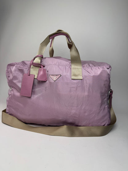 Vintage Prada 2Way Polyester Weekender / Travel Bag Purple beige