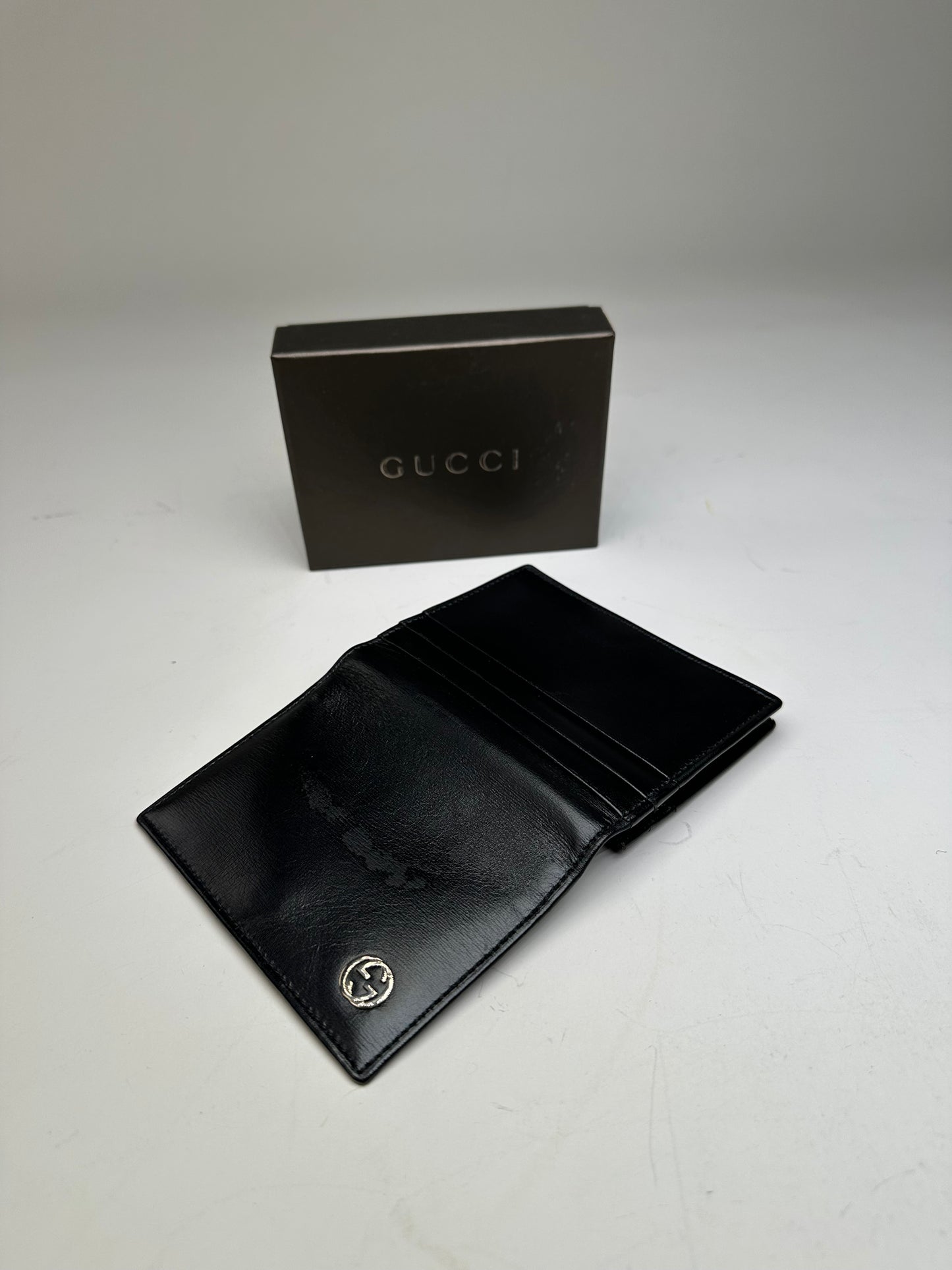 Vintage Gucci Leather Wallet Black Silver
