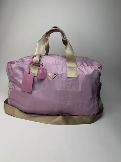 Vintage Prada 2Way Polyester Weekender / Travel Bag Purple beige