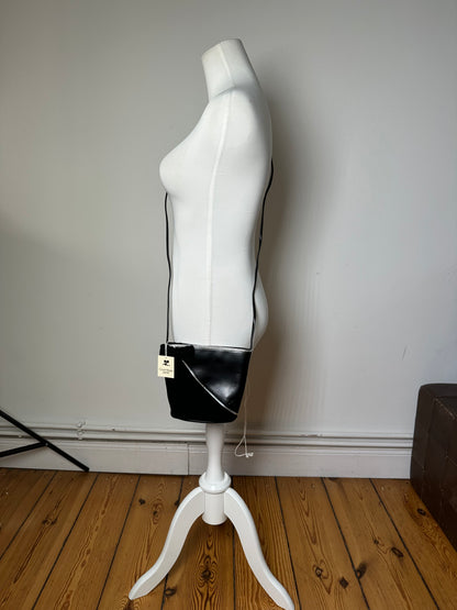 Vintage Courrèges Leather Velvet Crossbody Bag Black Silver New with Tag