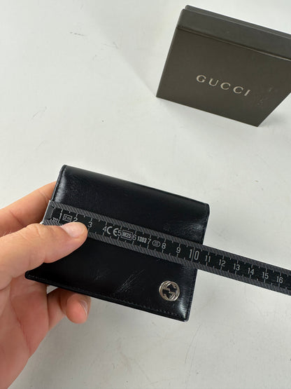 Vintage Gucci Leather Wallet Black Silver