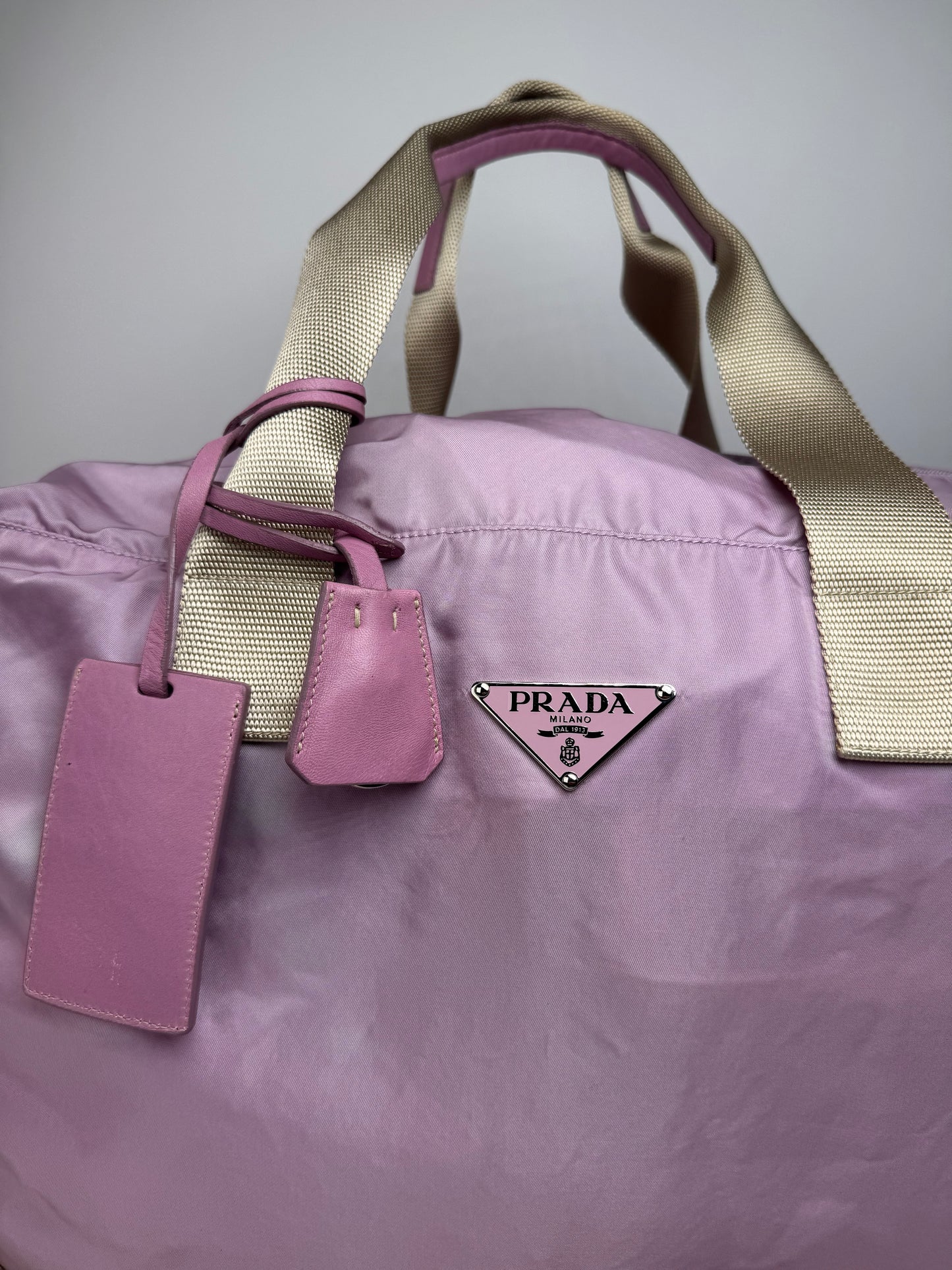 Vintage Prada 2Way Polyester Weekender / Travel Bag Purple beige