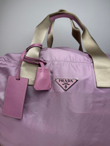 Vintage Prada 2Way Polyester Weekender / Travel Bag Purple beige