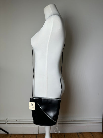 Vintage Courrèges Leather Velvet Crossbody Bag Black Silver New with Tag