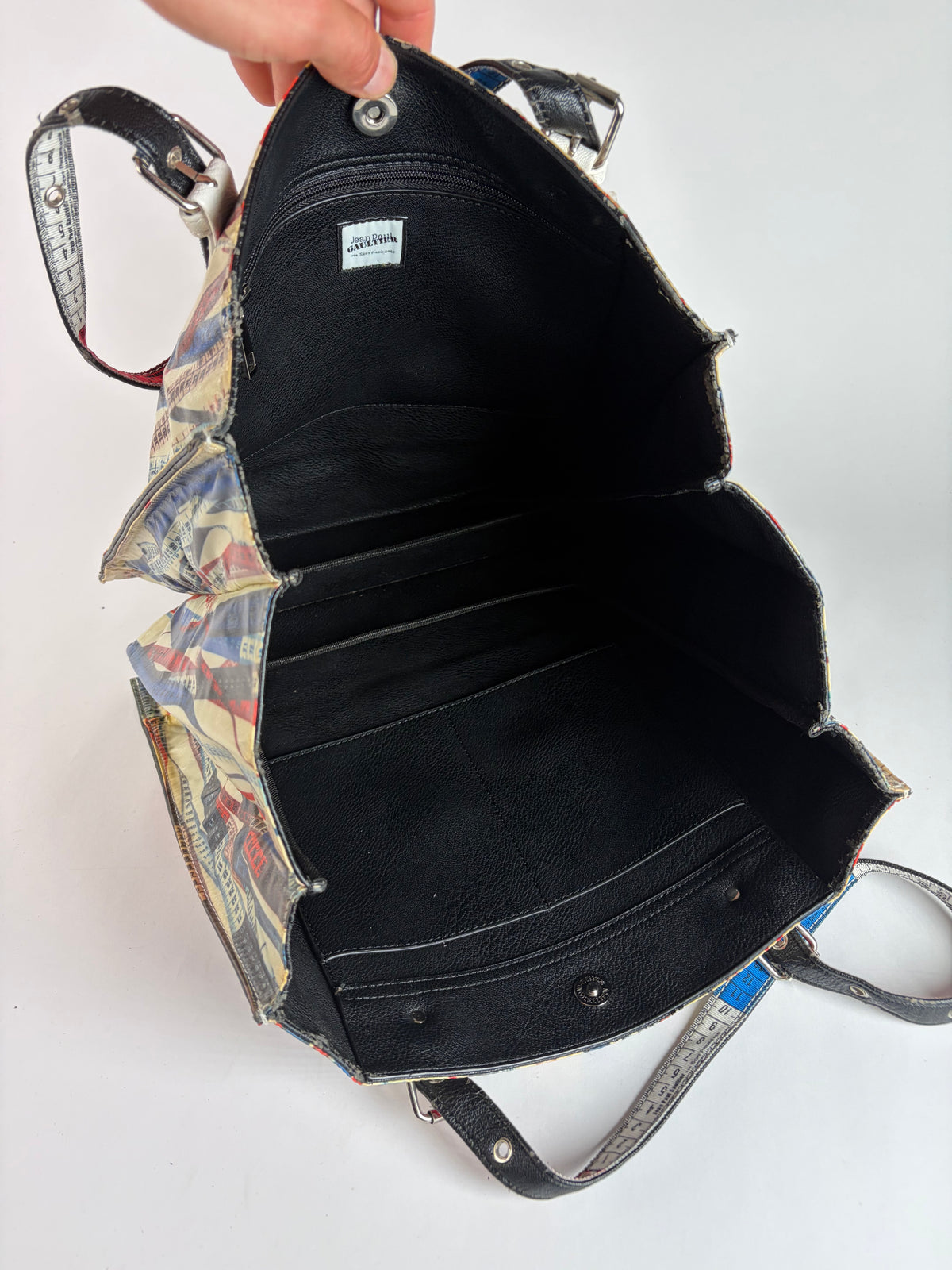 Vintage Jean Paul Gaultier Tape Measure Print Tote Early 2000s Cream