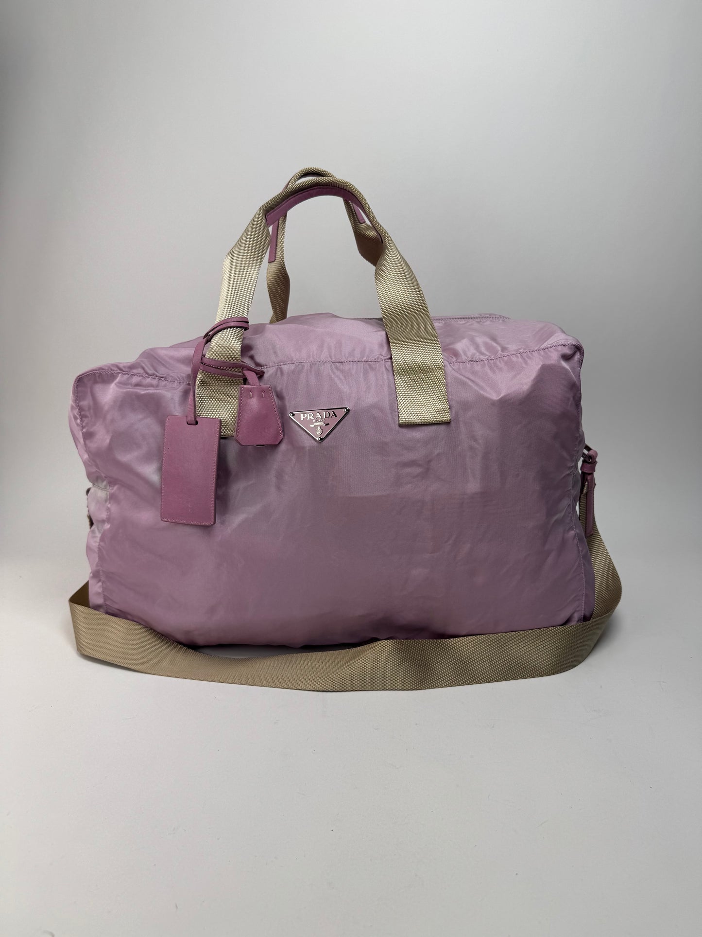 Vintage Prada 2Way Polyester Weekender / Travel Bag Purple beige