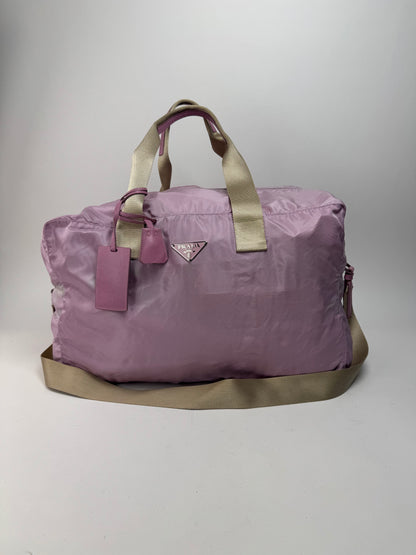 Vintage Prada 2Way Polyester Weekender / Travel Bag Purple beige