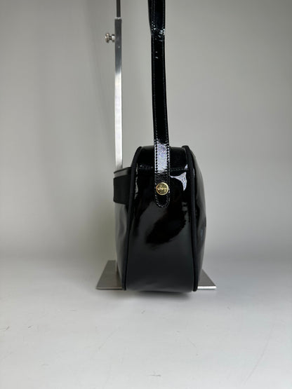 Vintage Ferragamo Patent Leather Shoulder Bag Black Gold
