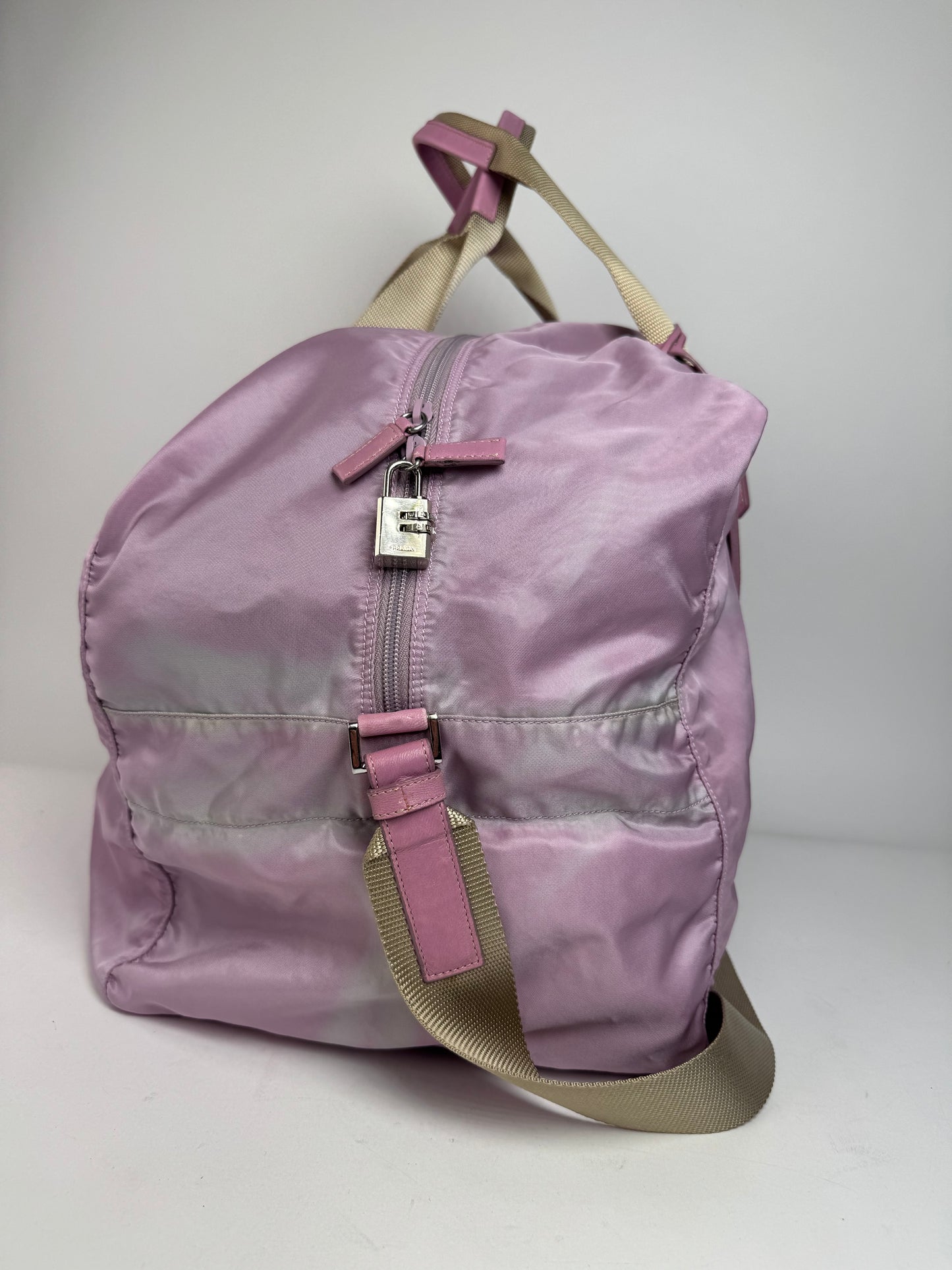 Vintage Prada 2Way Polyester Weekender / Travel Bag Purple beige