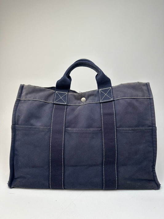 Vintage Hermes Canvas Tote Bag Navy