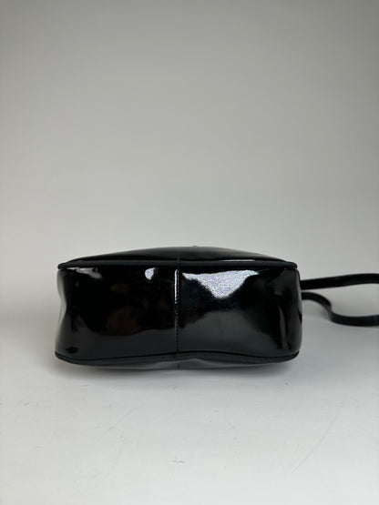 Vintage Ferragamo Patent Leather Shoulder Bag Black Gold