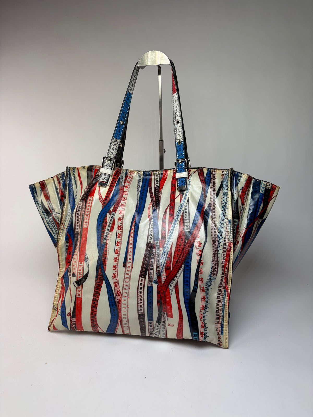 Vintage Jean Paul Gaultier Tape Measure Print Tote Early 2000s Cream