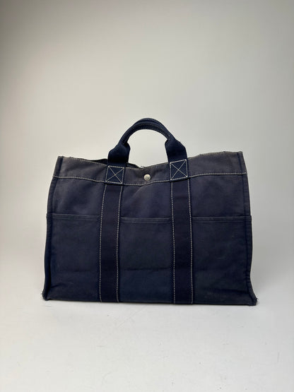 Vintage Hermes Canvas Tote Bag Navy