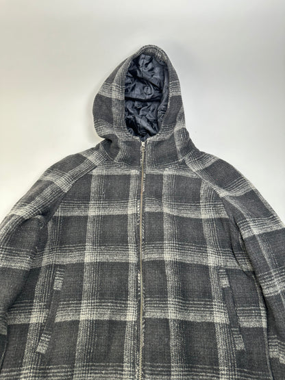 Vintage Kansai Yamamoto Plaid Wool Hooded Jacket Black Grey M