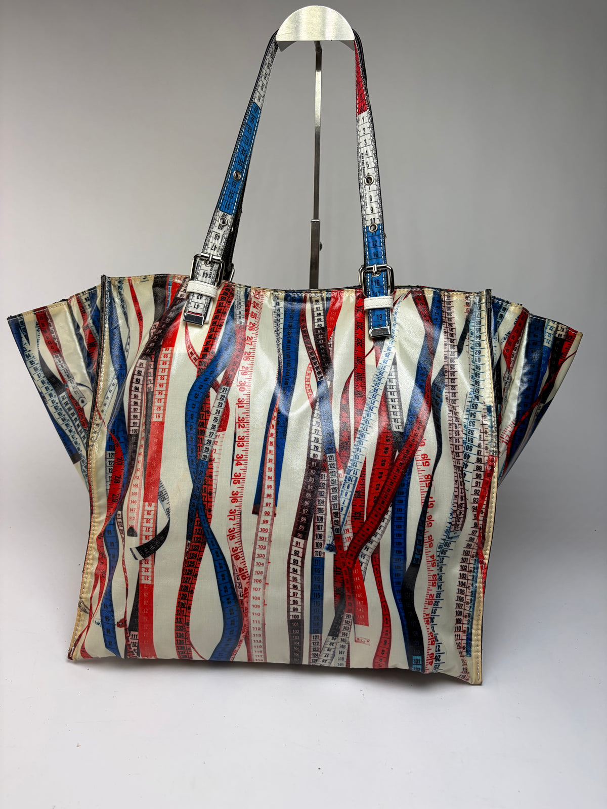 Vintage Jean Paul Gaultier Tape Measure Print Tote Early 2000s Cream