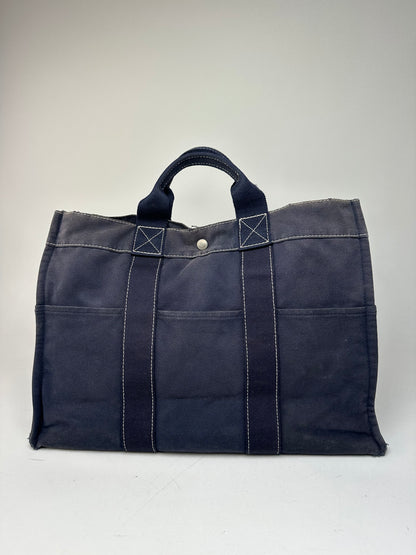 Vintage Hermes Canvas Tote Bag Navy