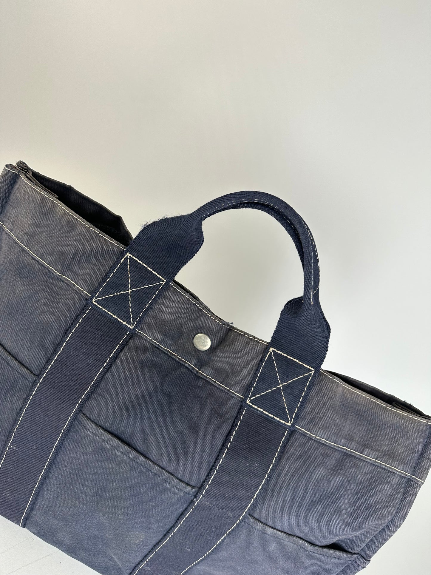 Vintage Hermes Canvas Tote Bag Navy