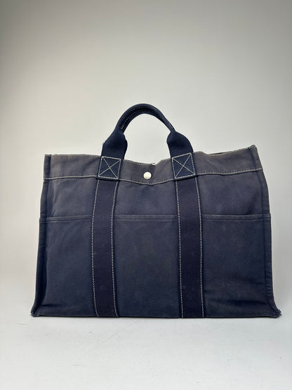 Vintage Hermes Canvas Tote Bag Navy