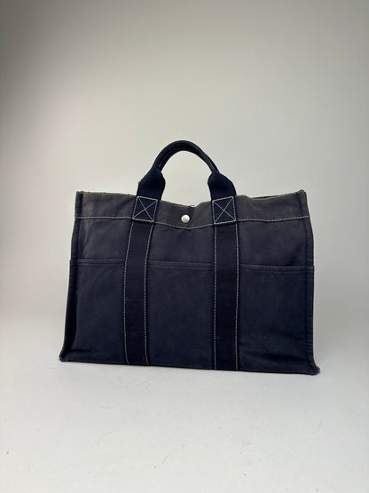 Vintage Hermes Canvas Tote Bag Navy