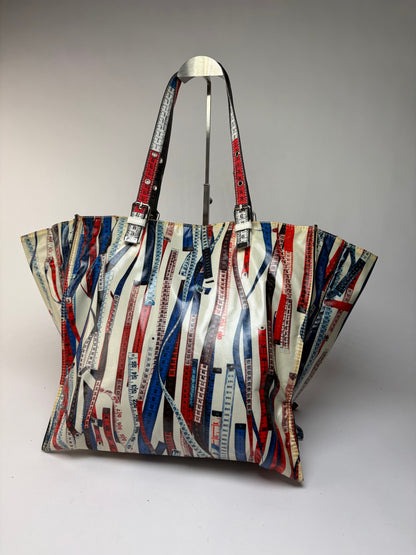Vintage Jean Paul Gaultier Tape Measure Print Tote Early 2000s Cream