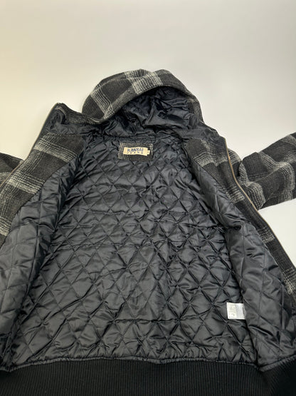 Vintage Kansai Yamamoto Plaid Wool Hooded Jacket Black Grey M