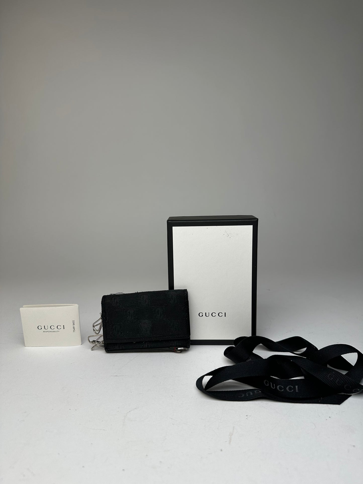 Vintage Gucci Monogram Canvas Leather Key Holder Black