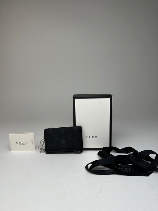 Vintage Gucci Monogram Canvas Leather Key Holder Black