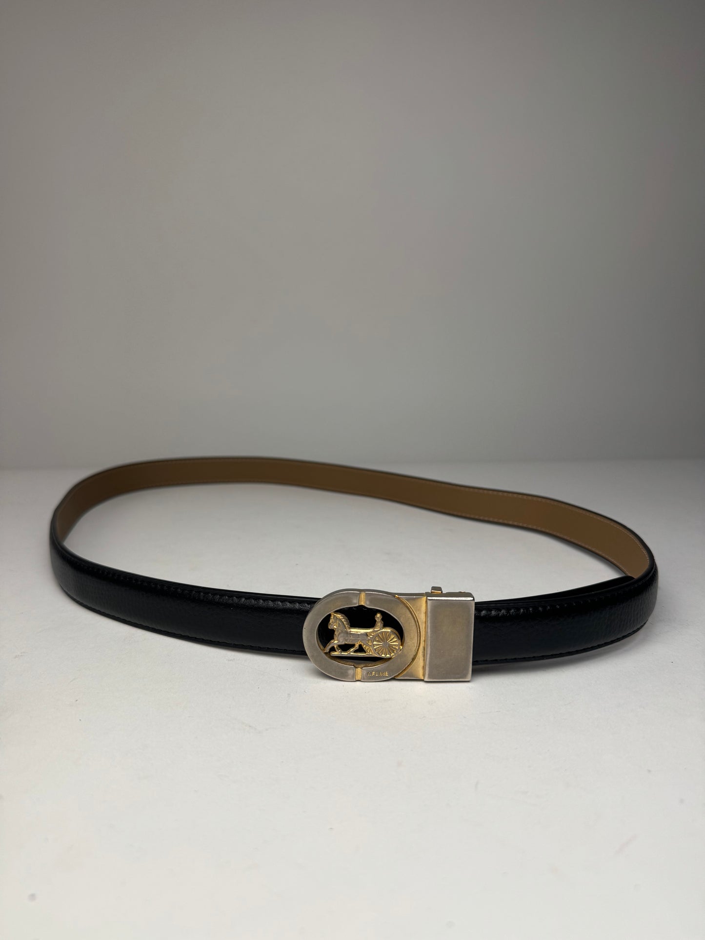 Vintage Celine Paris Carriage Logo Belt Black