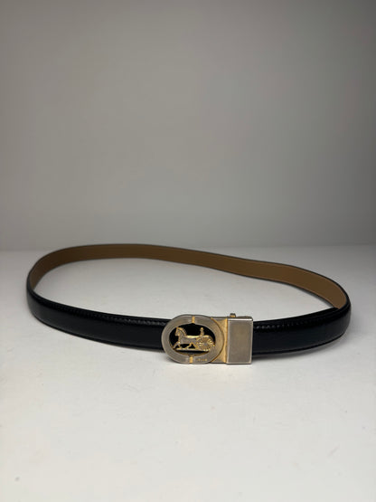 Vintage Celine Paris Carriage Logo Belt Black