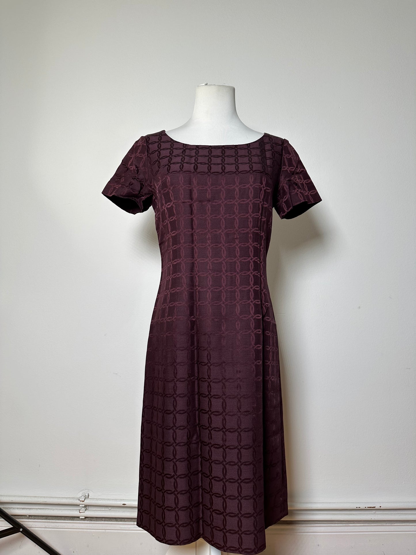 Vintage Balenciaga Abstract Pattern Dress Burgundy M